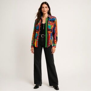 Vintage Roughrider Shirt l S Multicolor Aztec Long Sleeve Button Shirt